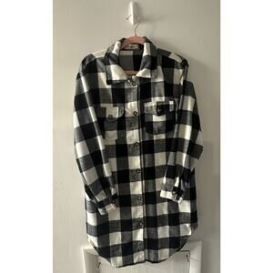 Happily Grey Women’s Buffalo Plaid Flannel Shirt Jacket Black White M